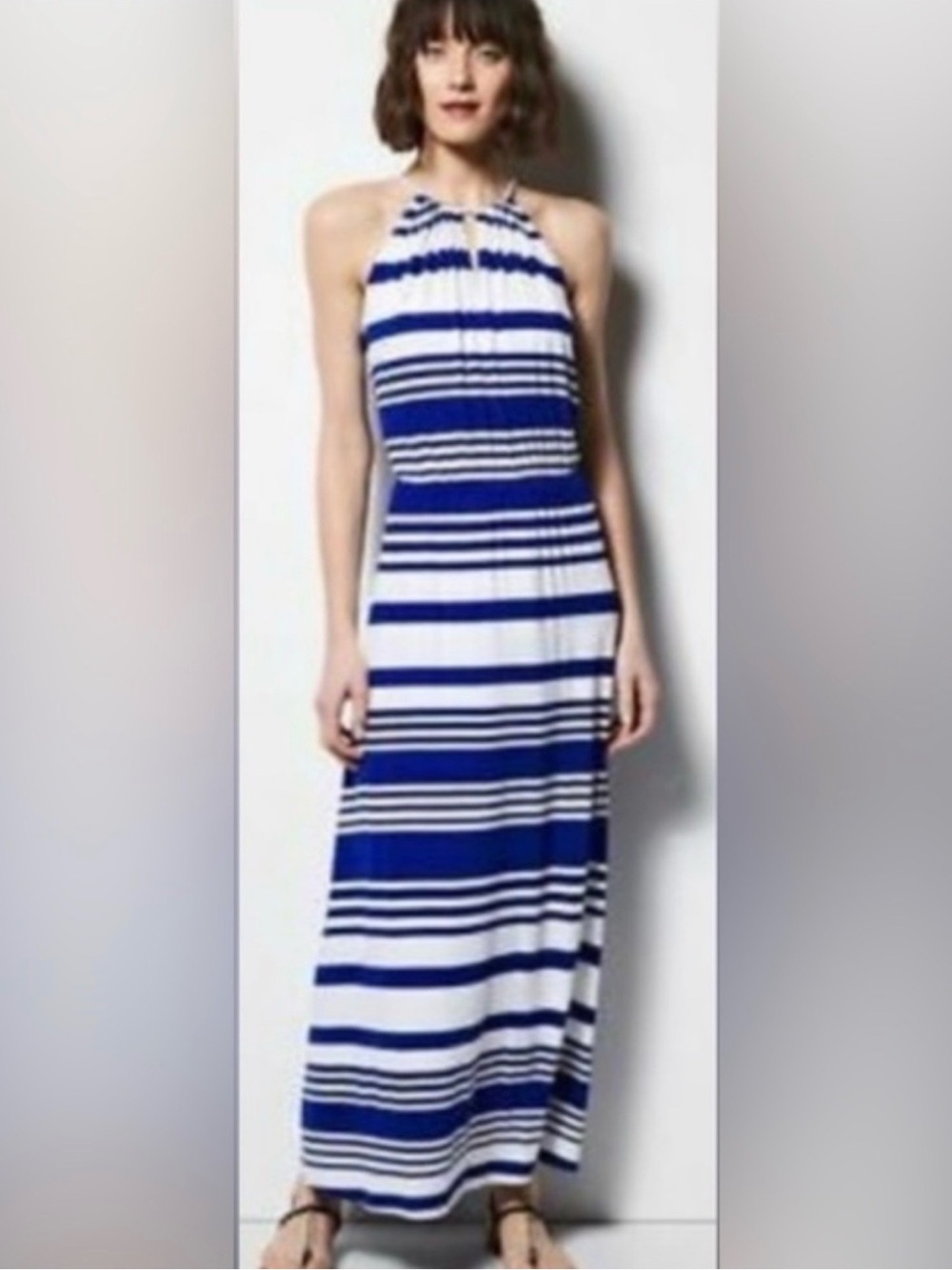 Milly for DesignNation Blue and White Striped Maxi Dress